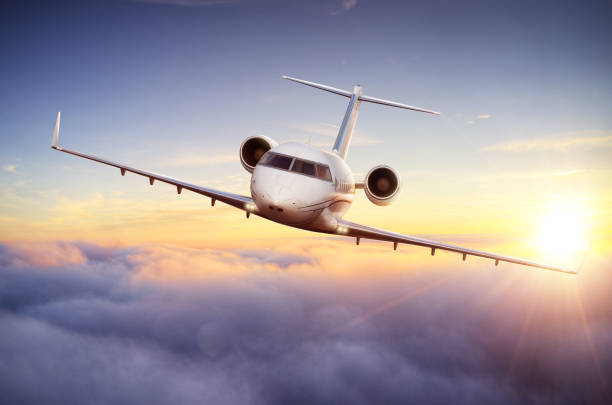 istock Luxury private jetliner flying above clouds. 1089470614