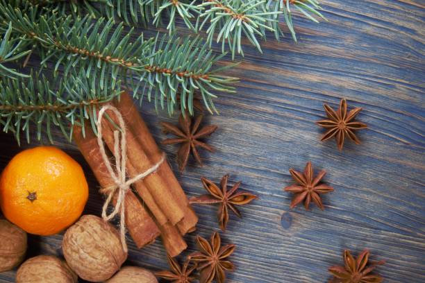 istock Christmas concept with spices nuts and mandarine 1089470860