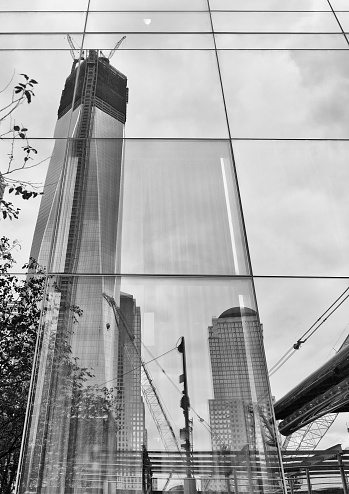 New York, USA. October 2015: A reflection of the new buildings unther construction in Ground Zero NYC.