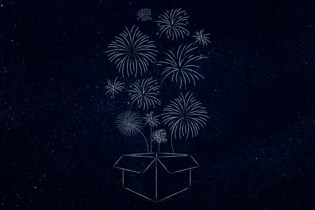 think outside the box conceptual illustration: box with fireworks flying out of it