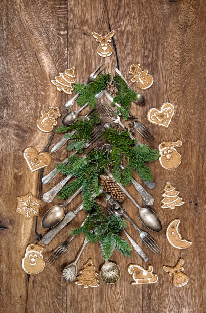 istock Christmas decoration cutlery cookies pine tree brunches 1089471134