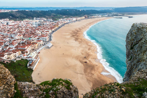 Nazaré beach seen from above, from the viewpoint of the Sítio. stock photo