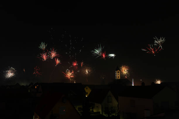 istock Big fireworks over Frankenthal with church (Germany) 1089478028