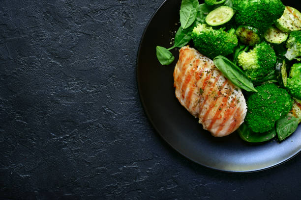 istock Grilled chicken fillet with green vegetable salad 1089479844