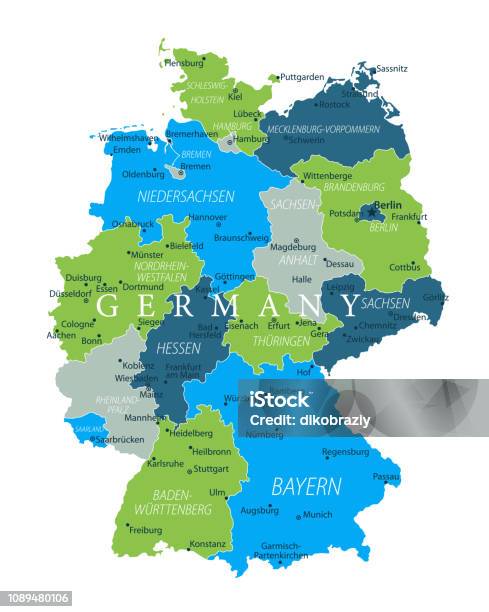 Map Germanyone Color Germany Map Blue Green Gray Isolated On White Highly Detailed Vector ...