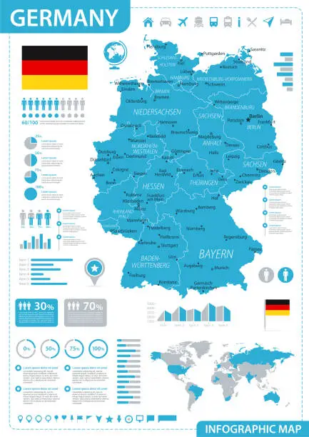 Vector illustration of Germany Map - Blue Infographic - Highly detailed vector illustration