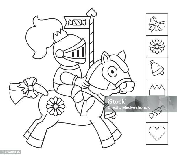 Color The Knight Find The Objects Hidden In The Picture Stock Illustration - Download Image Now