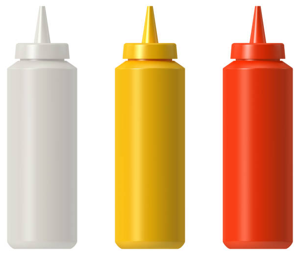 illustrazioni stock, clip art, cartoni animati e icone di tendenza di bottiglia di plastica in plastica per la senape ketchup - mostarda