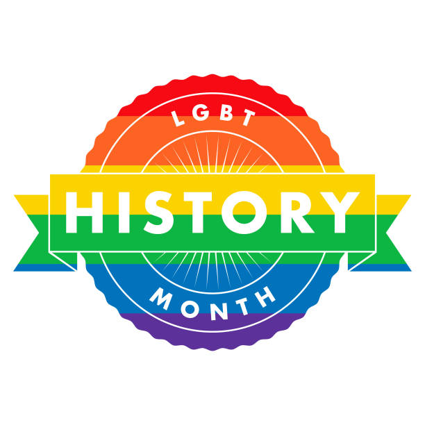 LGBT History Month Label An event label isolated on a transparent background. Color swatches are global for quick and easy color changes throughout the file. The color space is CMYK for optimal printing and can easily be converted to RGB for screen use. lgbt history month stock illustrations