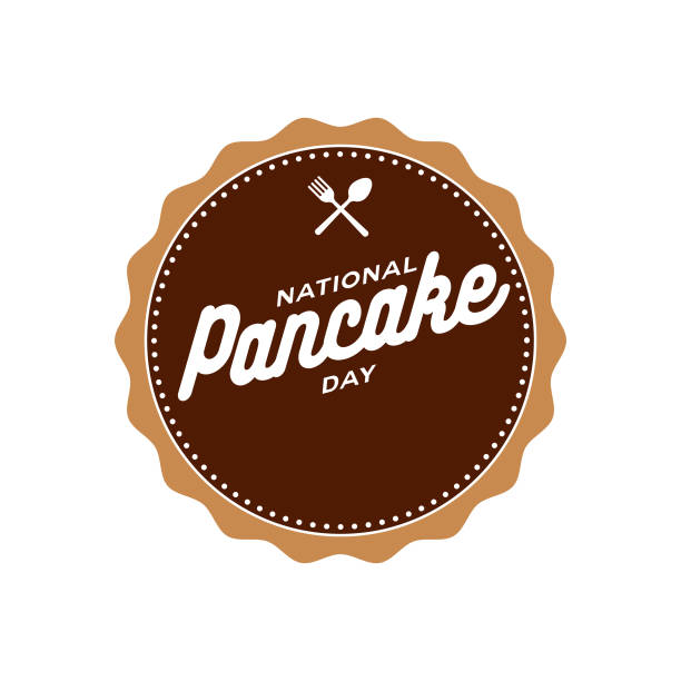 National Pancake Day Label An event label isolated on a transparent background. Color swatches are global for quick and easy color changes throughout the file. The color space is CMYK for optimal printing and can easily be converted to RGB for screen use. pancake day stock illustrations
