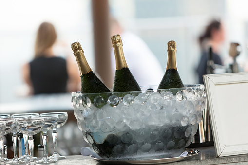 Close-up of champagne on ice