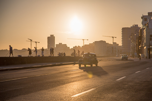 The Malecon, Havana Esplanade, Dawn, Fishermen, Editorial