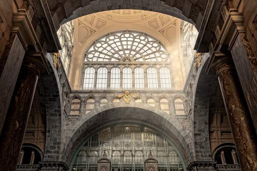 main hall of Antwerp Central Station in art deco style