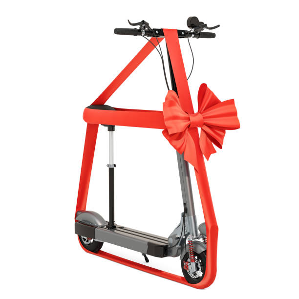 istock Electric kick scooter with ribbon and bow, gift concept. 3D rendering isolated on white background 1089499386