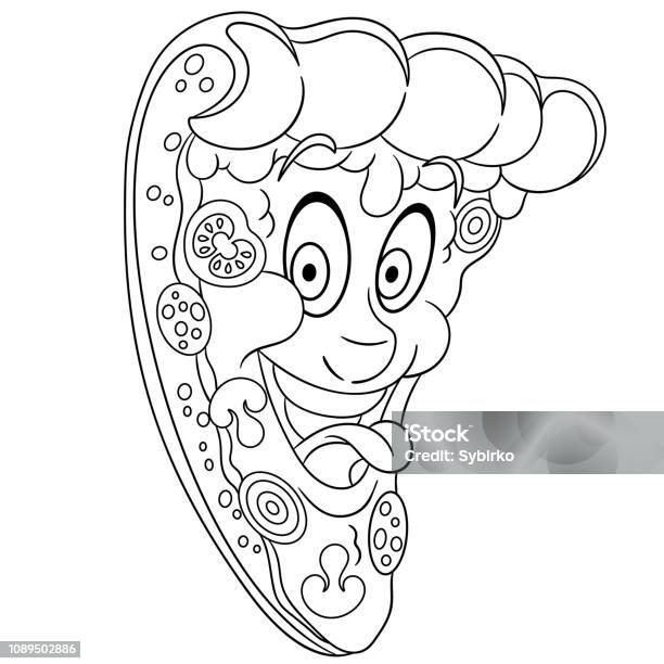 Coloring Page With Pizza Slice Stock Illustration - Download Image Now - Drawing - Art Product, Anthropomorphic Face, Baked