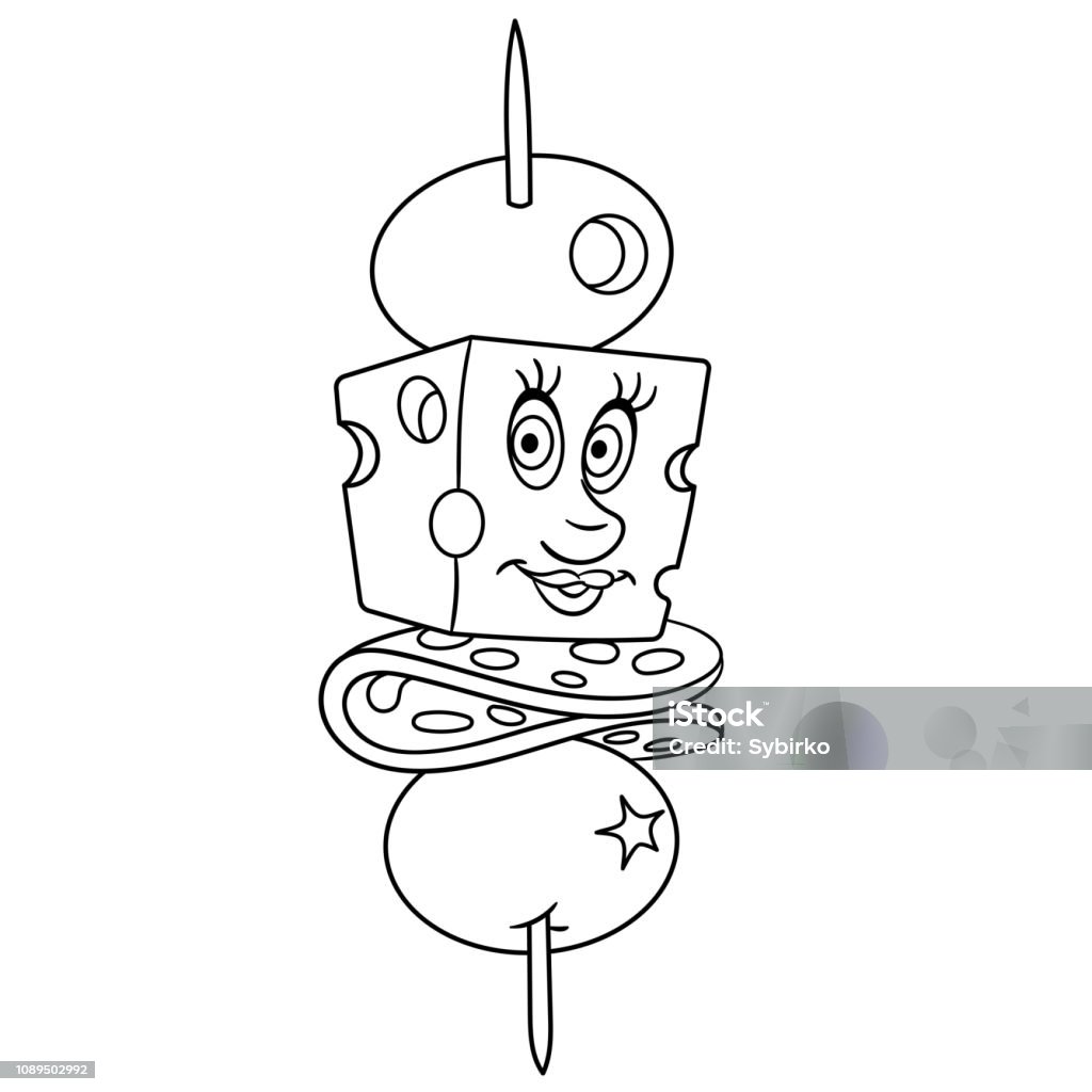 Coloring page with funny canape Coloring page. Cartoon canape food. Coloring book design for kids. Canape stock vector
