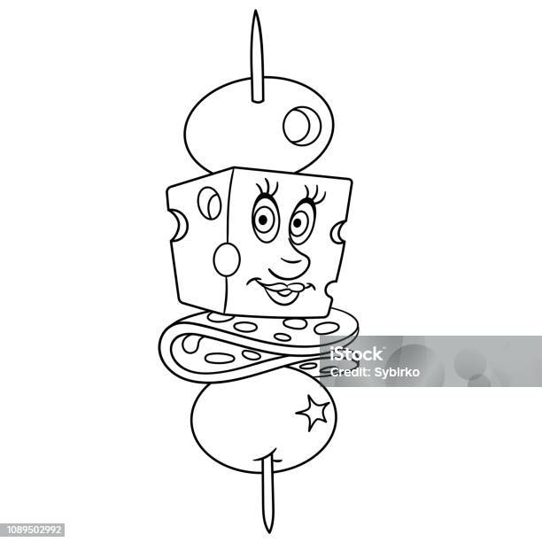 Coloring Page With Funny Canape Stock Illustration - Download Image Now - Canape, Drawing - Art Product, Olive - Fruit