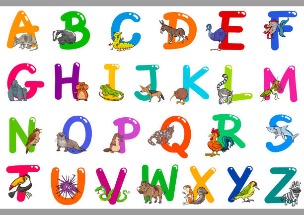 Cartoon Alphabet With Happy Animal Characters Stock Illustration - Download  Image Now - Alphabet, Animal, Capital Letter - iStock