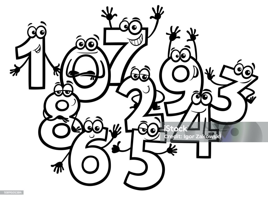 cartoon basic numbers group coloring book Black and White Educational Cartoon Illustrations of Basic Numbers Characters Group Coloring Book Humor stock vector