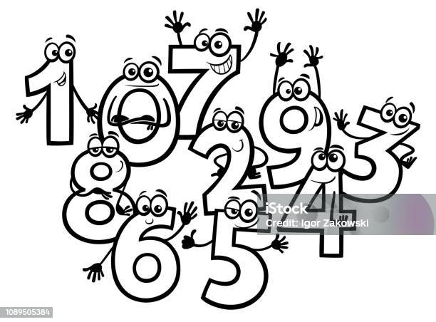 Cartoon Basic Numbers Group Coloring Book Stock Illustration - Download Image Now - Humor, Number, Number 6