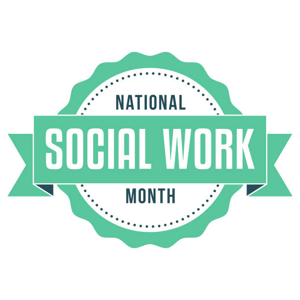 National Social Work Month Label An event label isolated on a transparent background. Color swatches are global for quick and easy color changes throughout the file. The color space is CMYK for optimal printing and can easily be converted to RGB for screen use. month of march stock illustrations