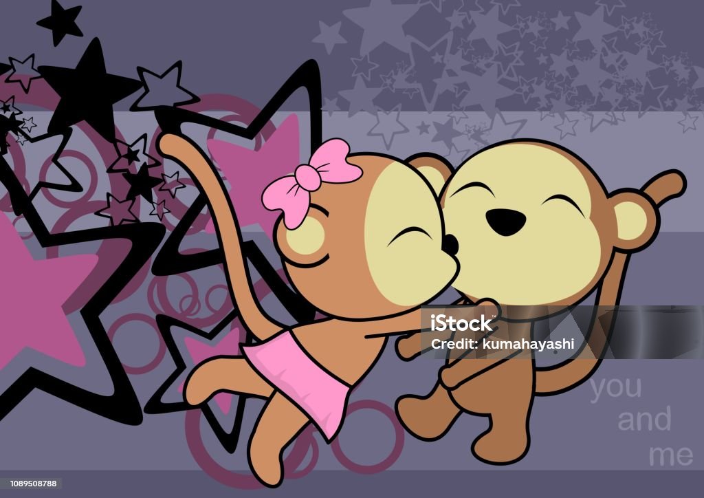 lovely monkeys couple kissing cartoon love valentine background lovely animals couple kissing cartoon love valentine background in vector format Animal stock vector
