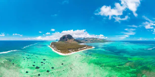 Photo of Aerial view of Le morne Brabant in Mauriutius, panoramic view on island.