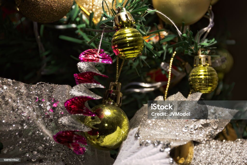 Christmas tree decorations Christmas decorations and ornaments over a Mexican Christmas Tree Christmas Stock Photo