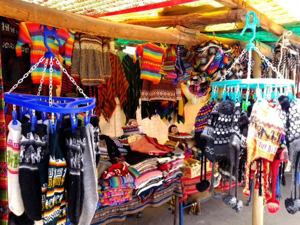 istock store selling South American Indian woven fabrics. 1089521086