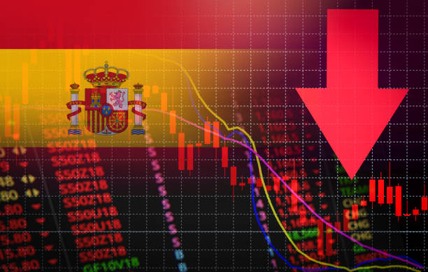 испания фондовой бирже рынок кризис красный рынок цена вниз диаграмма падения бизнес и финансы деньги кризис красный негативное падение п� - wall street new york stock exchange stock exchange street стоковые фото и изображения