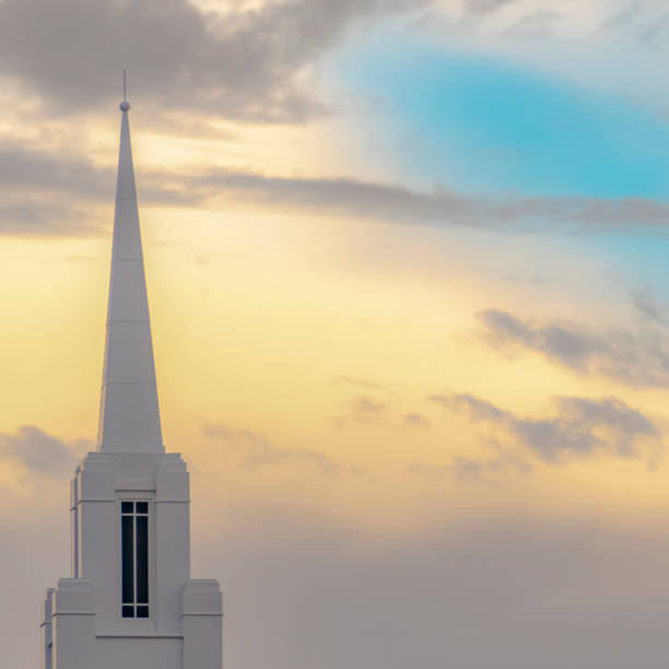 istock Church steeple with copy space behind in the sky 1089527888