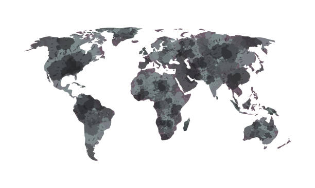 istock Black and white watercolor world map vector illustration with different continents of the globe in white background 1089528260