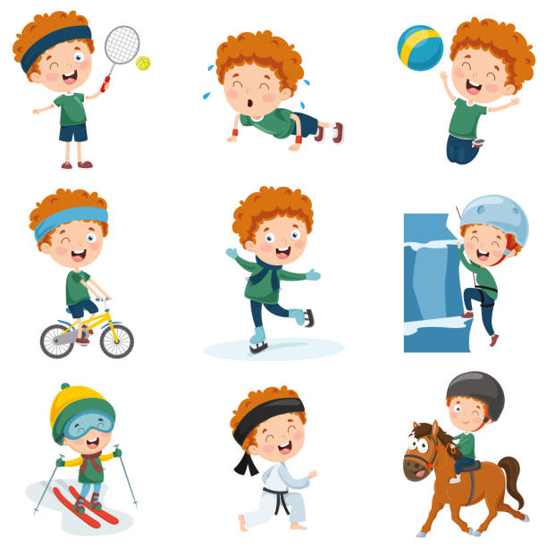 illustrations, cliparts, dessins animés et icônes de illustration vectorielle de personnage de dessin animé - tennis child sport cartoon
