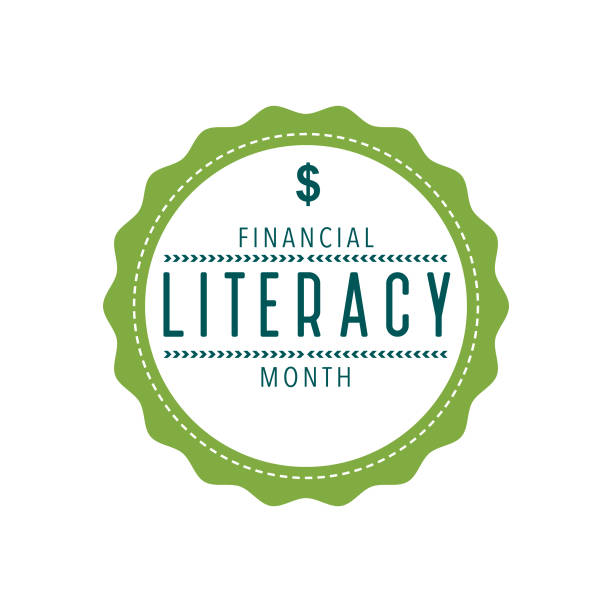 Financial Literacy Month Label An event label isolated on a transparent background. Color swatches are global for quick and easy color changes throughout the file. The color space is CMYK for optimal printing and can easily be converted to RGB for screen use. financial literacy stock illustrations