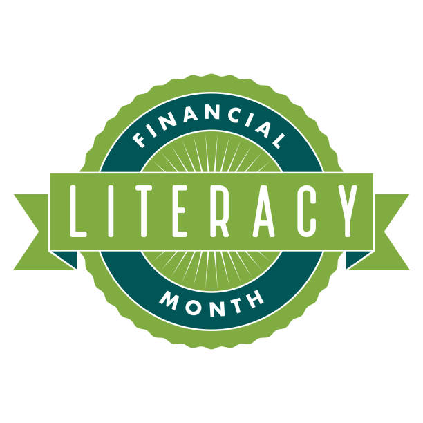 Financial Literacy Month Label An event label isolated on a transparent background. Color swatches are global for quick and easy color changes throughout the file. The color space is CMYK for optimal printing and can easily be converted to RGB for screen use. financial literacy vector stock illustrations
