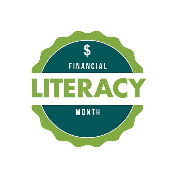Financial Literacy Month Label An event label isolated on a transparent background. Color swatches are global for quick and easy color changes throughout the file. The color space is CMYK for optimal printing and can easily be converted to RGB for screen use. financial literacy stock illustrations