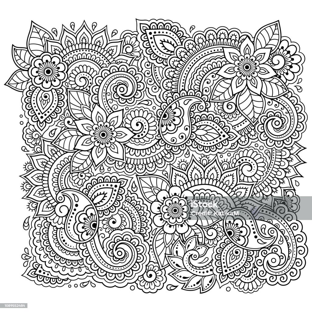 Outline Floral Pattern For Coloring Book Page Antistress For Adults And ...