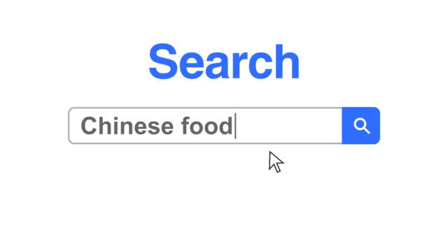 Web browser or web page with a search box typing chinese food for internet searching