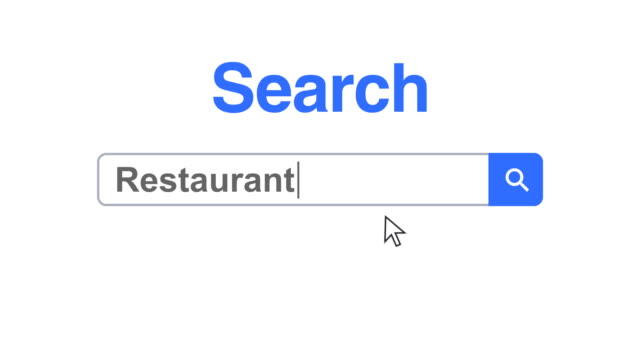Web browser or web page with a search box typing restaurant for internet searching