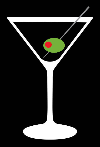 Martini Glass Icon Vector illustration of a white martini glass with a green olive on a black background. cocktail stick stock illustrations