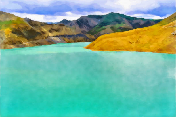 istock Drawing watercolor. Mountain landscape. 1089580374