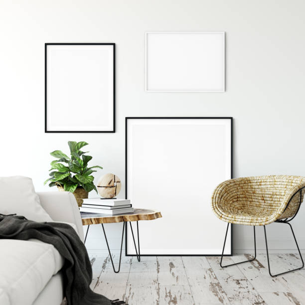 istock Frame mockup. Living room interior. Wall mockup. Wall art. 3d rendering, 3d illustration. 1089585442