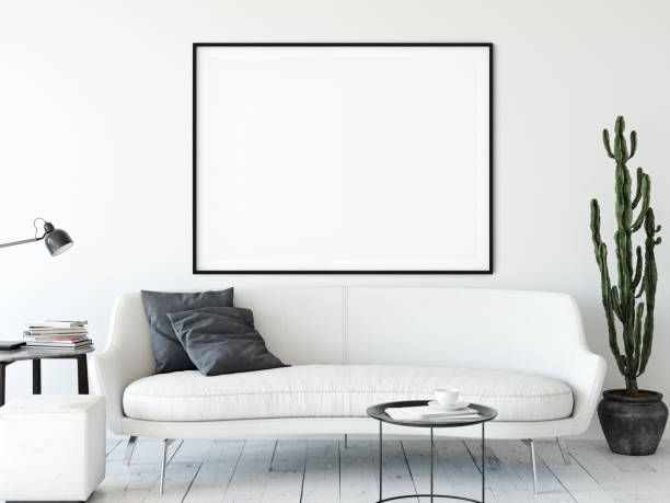 istock Frame mockup. Living room interior. Wall mockup. Wall art. 3d rendering, 3d illustration. 1089585444