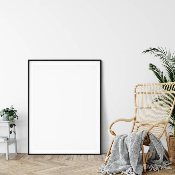 istock Frame mockup. Living room interior. Wall mockup. Wall art. 3d rendering, 3d illustration. 1089585448