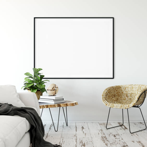 istock Frame mockup. Living room interior. Wall mockup. Wall art. 3d rendering, 3d illustration. 1089585460