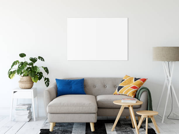 istock Frame mockup. Living room interior. Wall mockup. Wall art. 3d rendering, 3d illustration. 1089585462
