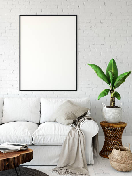 istock Frame mockup. Living room interior. Wall mockup. Wall art. 3d rendering, 3d illustration. 1089585476