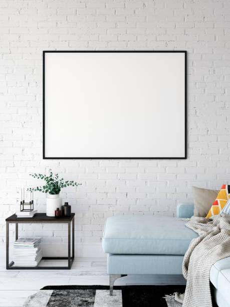 istock Frame mockup. Living room interior. Wall mockup. Wall art. 3d rendering, 3d illustration. 1089585490
