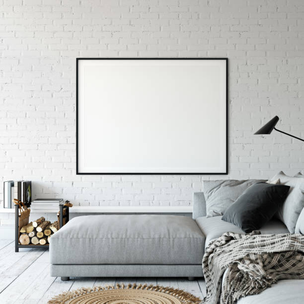 istock Frame mockup. Living room interior. Wall mockup. Wall art. 3d rendering, 3d illustration. 1089585508