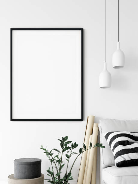 istock Frame mockup. Living room interior. Wall mockup. Wall art. 3d rendering, 3d illustration. 1089585518